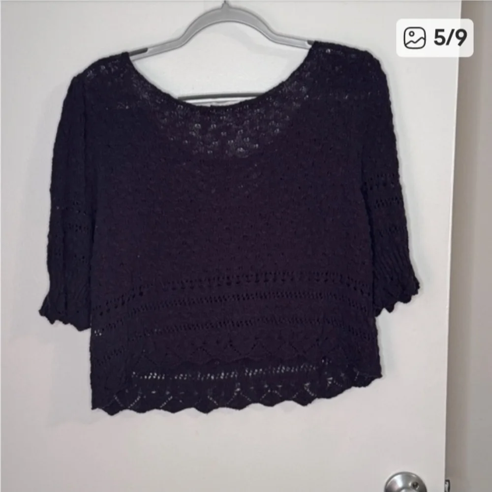 NATURAL LIFE Charcoal Crochet Knit Scoop Neck Sweater. Size L - Picture 1 of 6